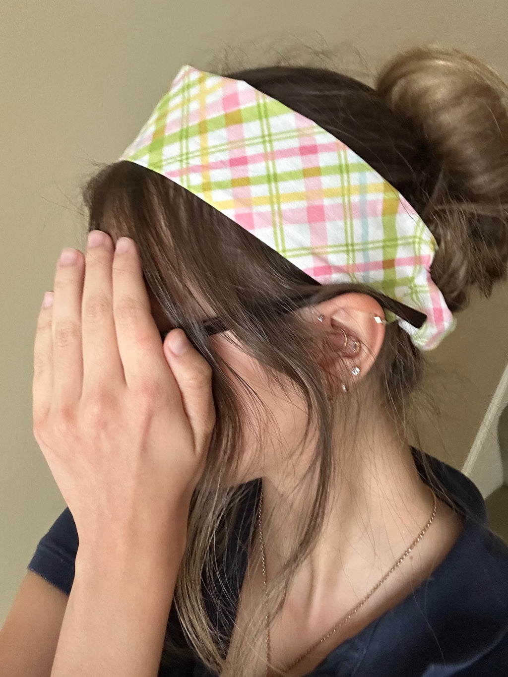 White Multicolored Gingham Pattern Headband