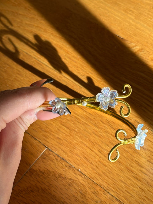 Gold Blue and Clear Dainty Flower Arm Cuff