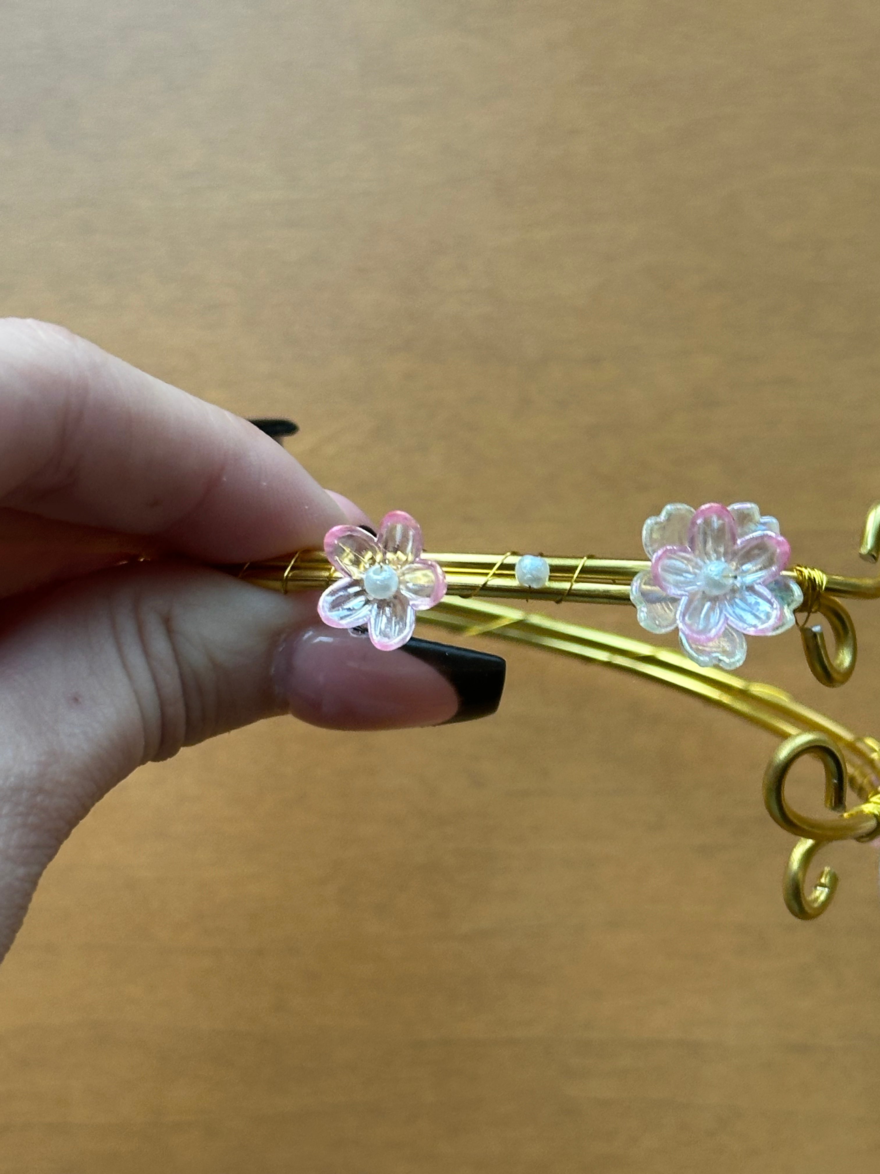 Gold Pink and Clear Dainty Flower Arm Cuff