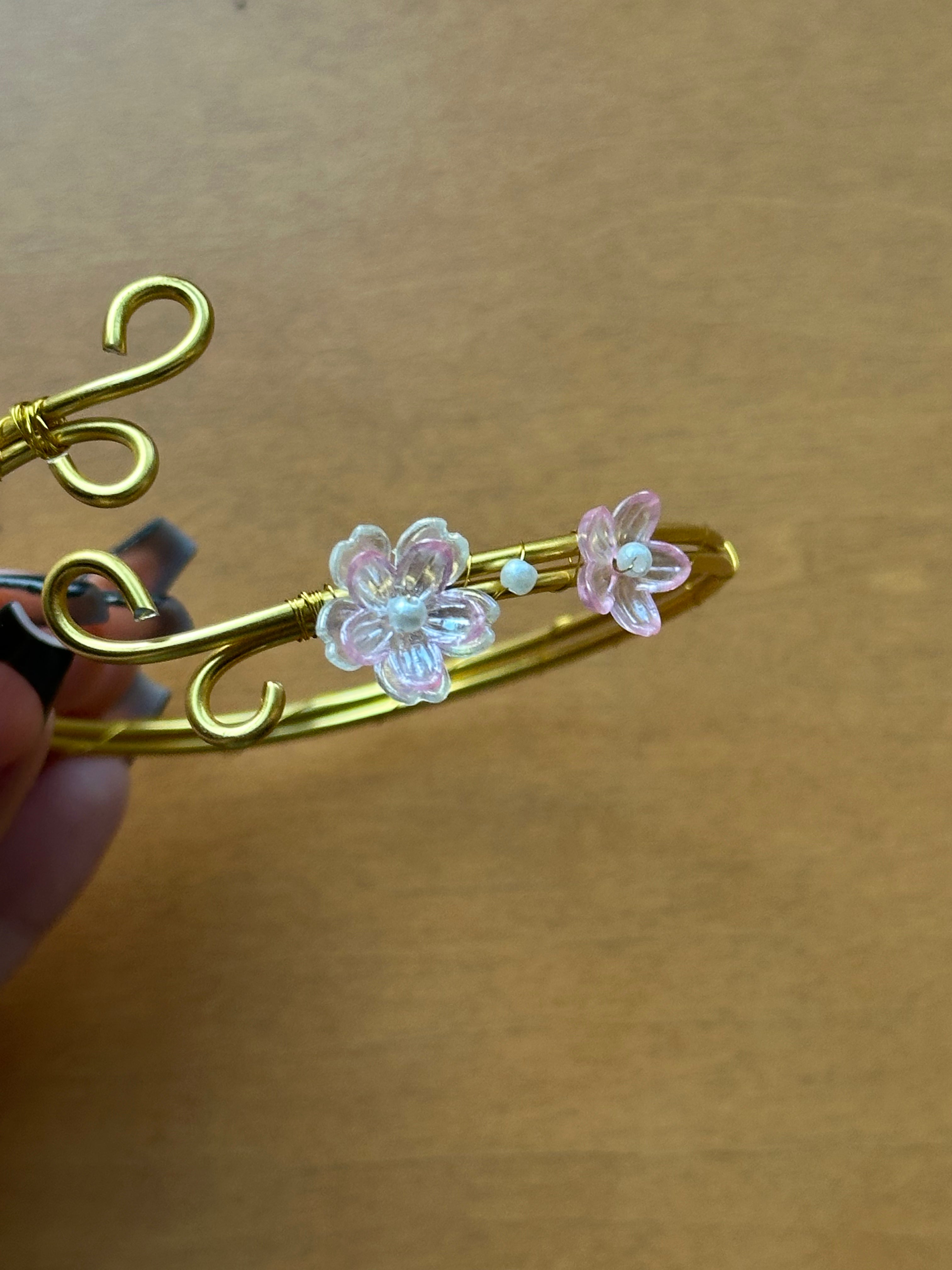 Gold Pink and Clear Dainty Flower Arm Cuff
