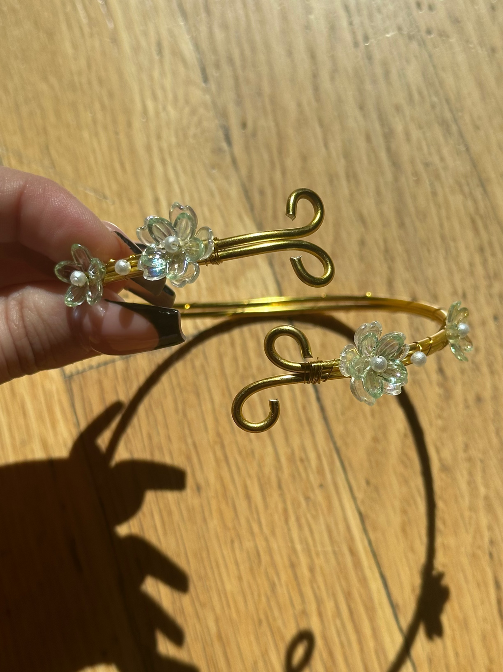 Gold Green and Clear Dainty Flower Arm Cuff