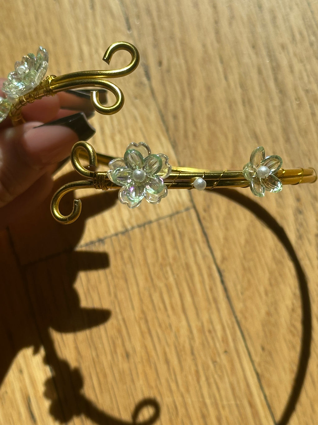 Gold Green and Clear Dainty Flower Arm Cuff
