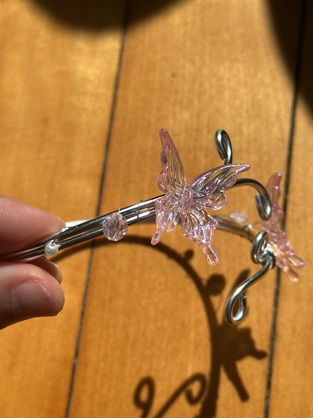 Silver and Pink Butterfly Arm Cuff