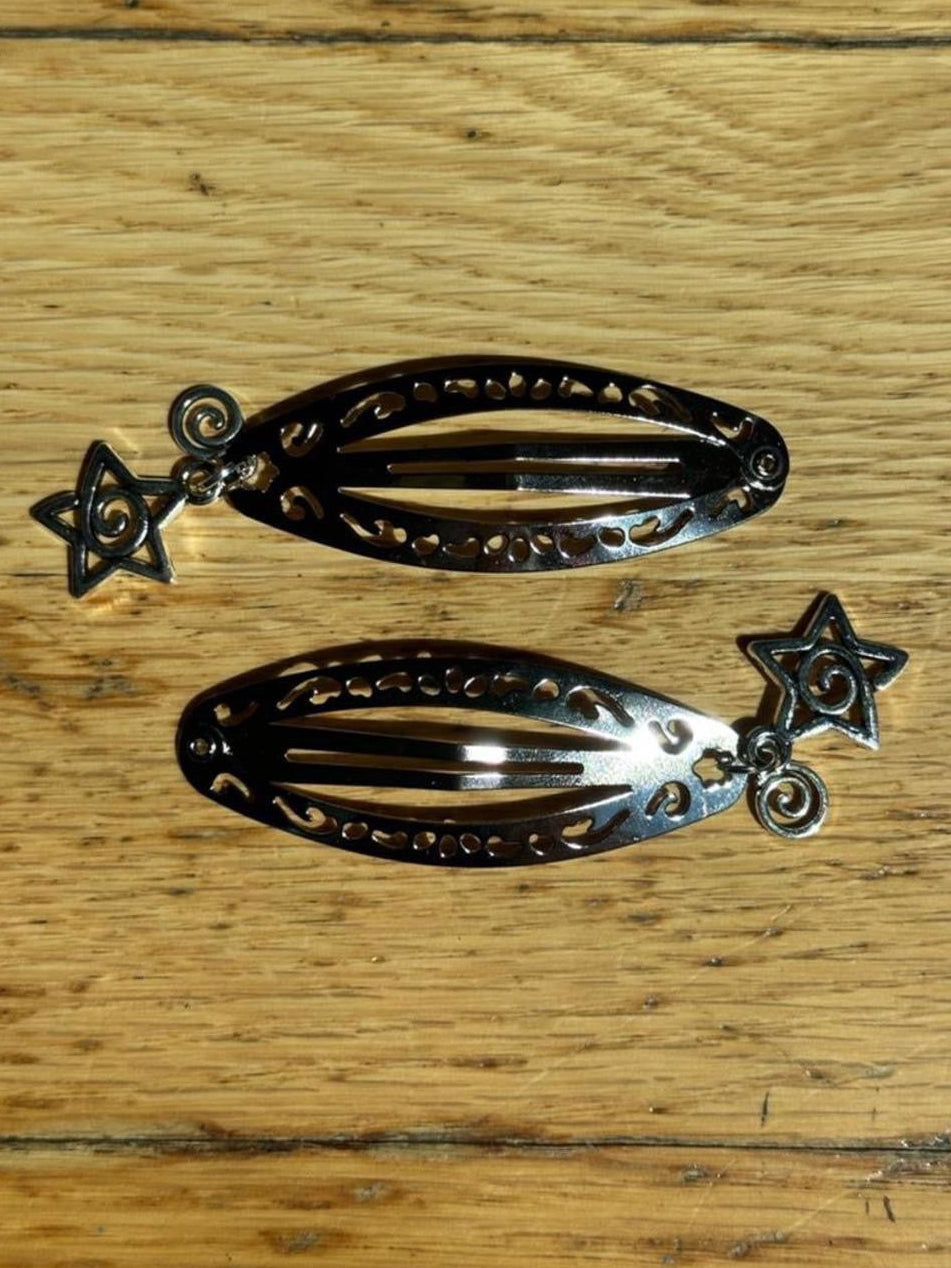 Silver Star Swirl Charm Hair Clips