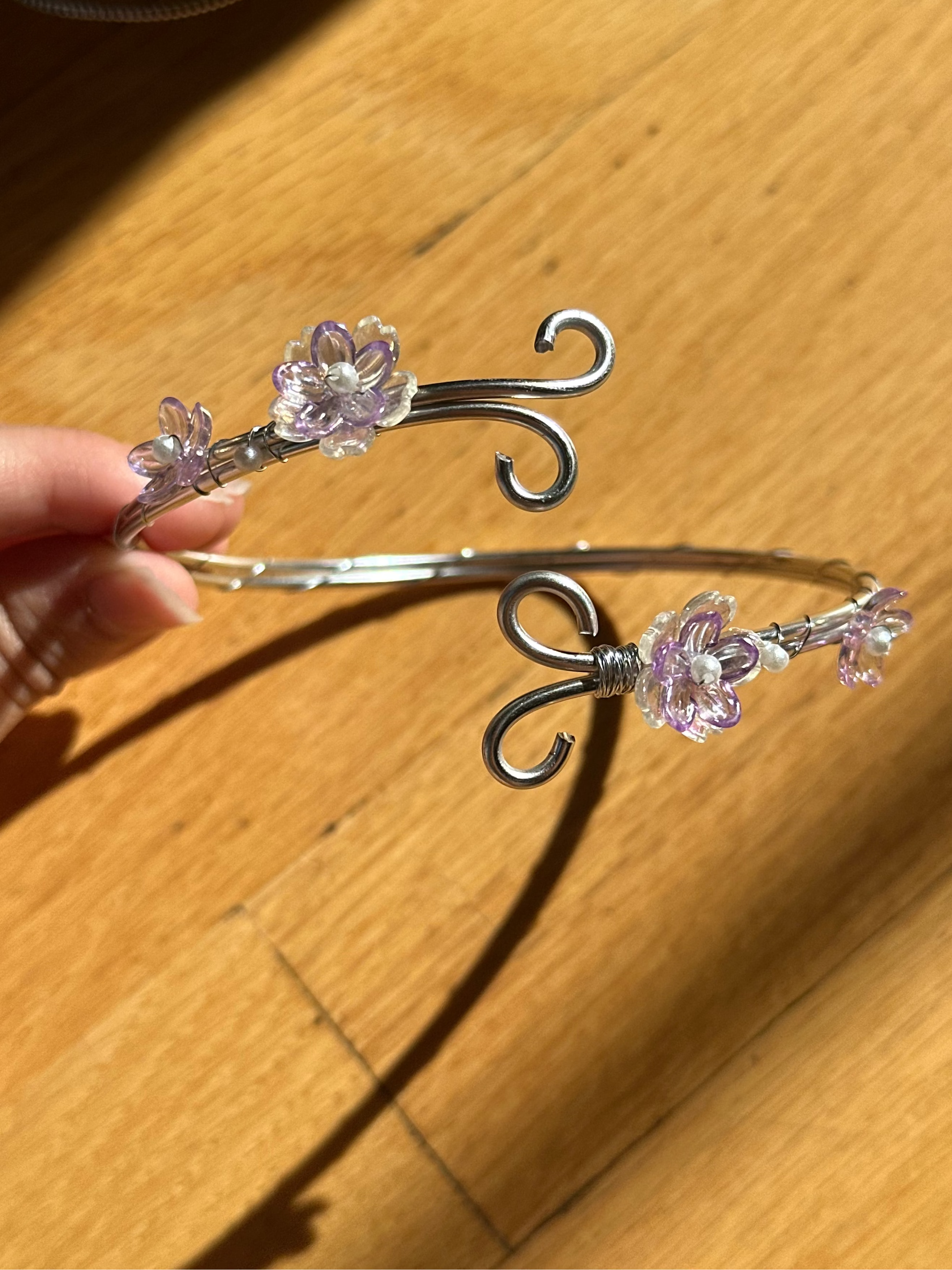 Silver Purple and Clear Dainty flower Arm Cuff