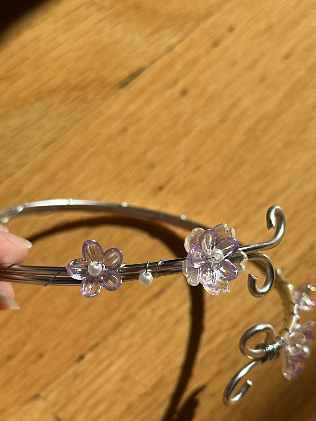 Silver Purple and Clear Dainty flower Arm Cuff