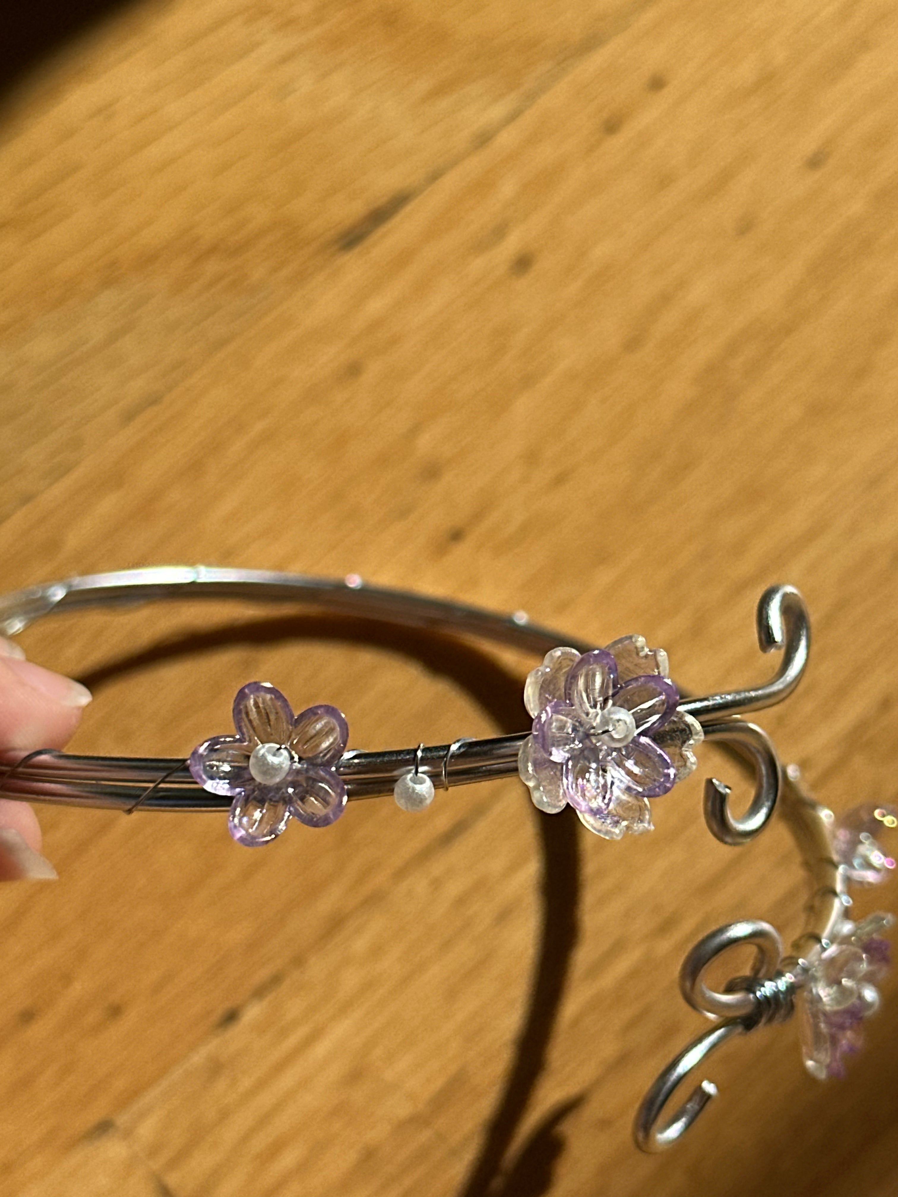 Silver Purple and Clear Dainty flower Arm Cuff