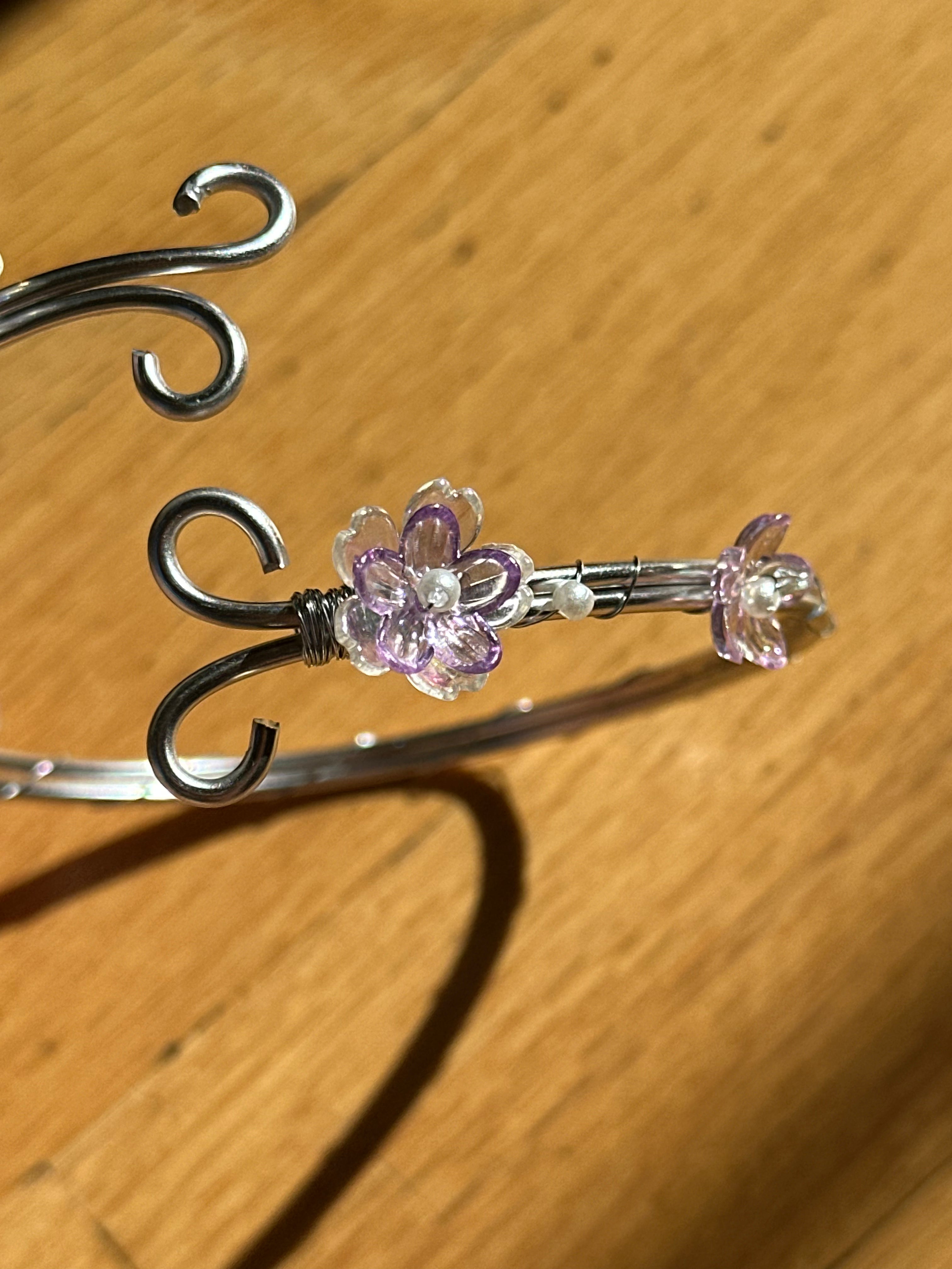 Silver Purple and Clear Dainty flower Arm Cuff