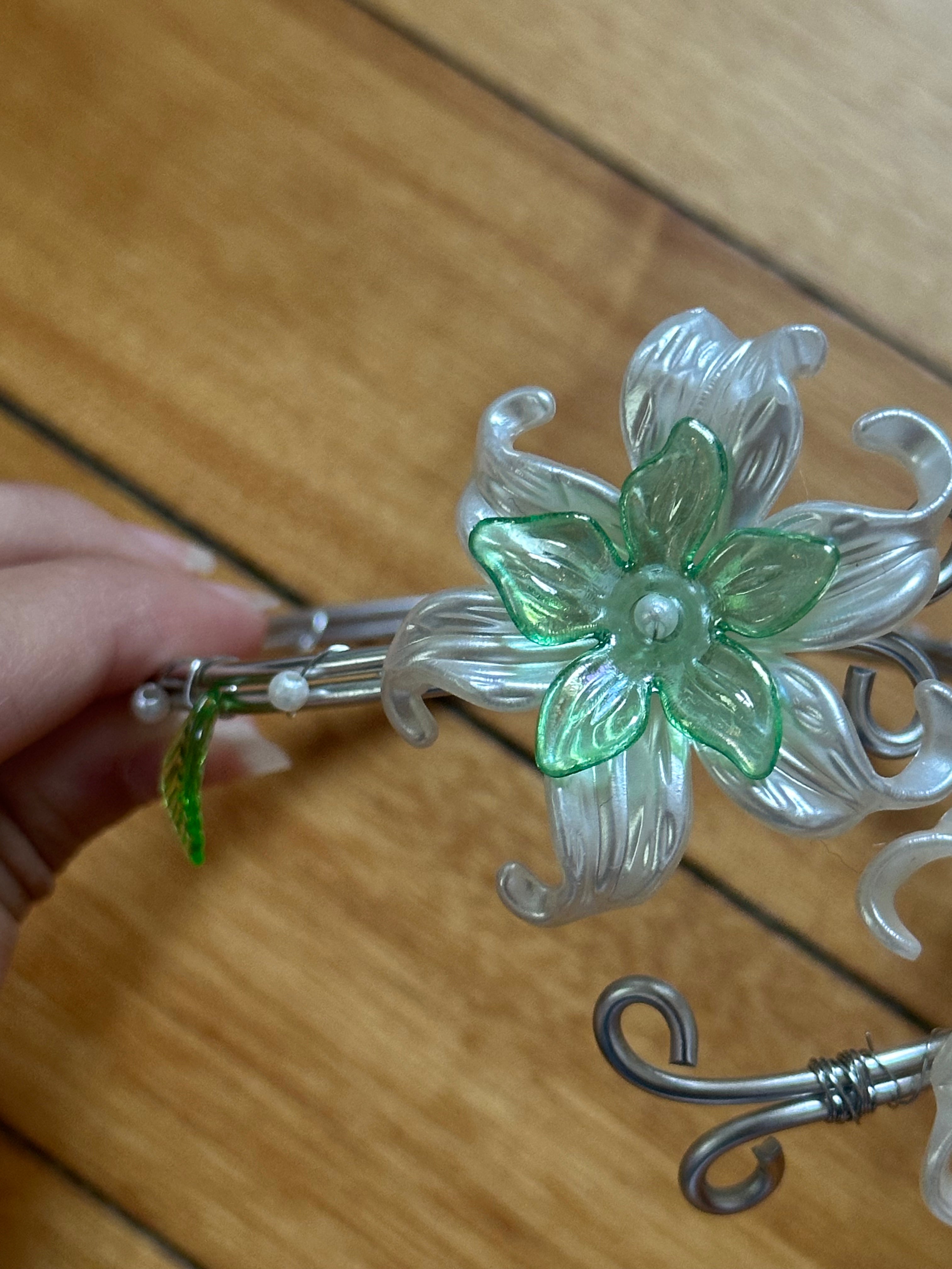 Silver White and Green Flower Arm Cuff