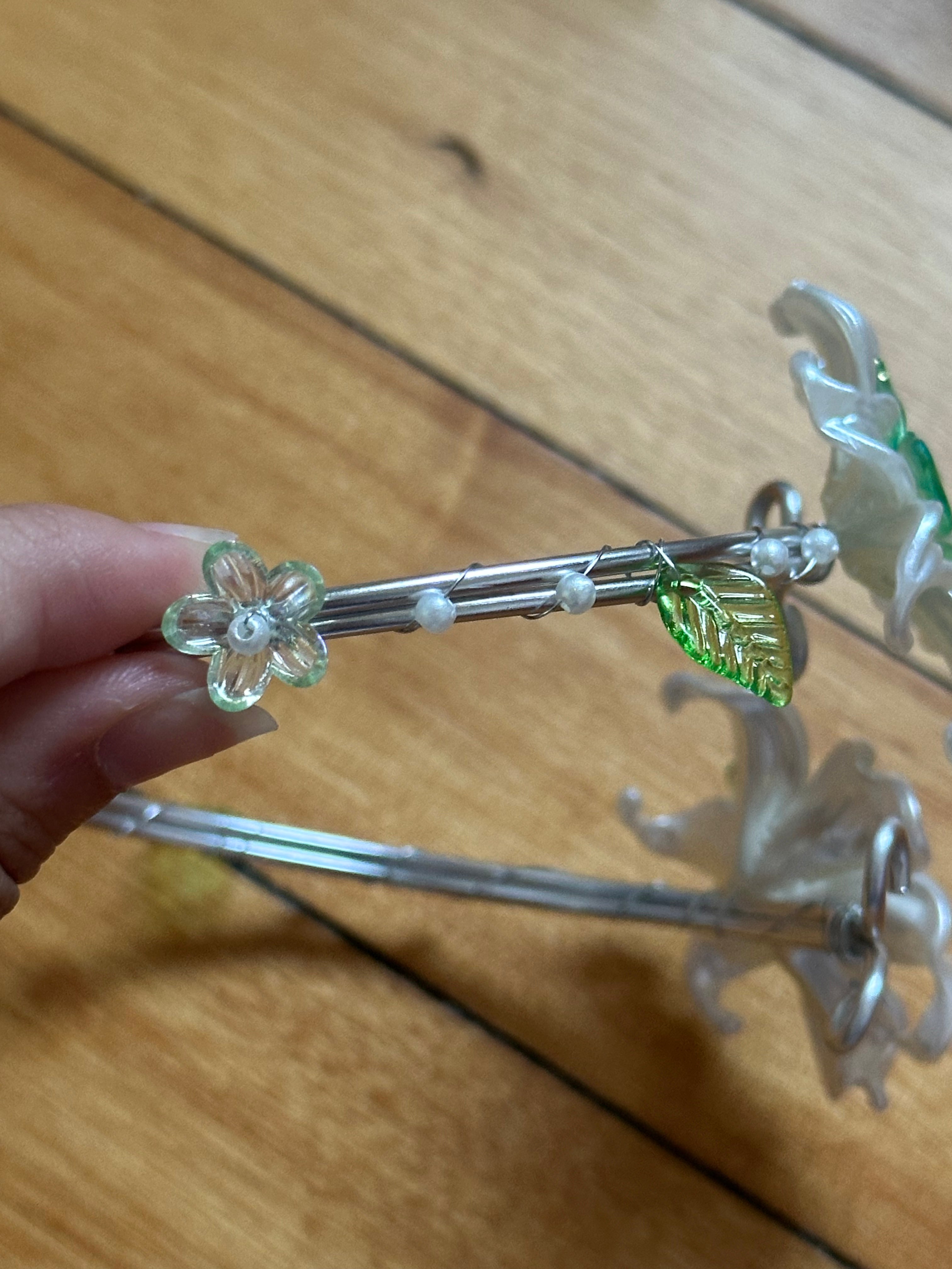 Silver White and Green Flower Arm Cuff