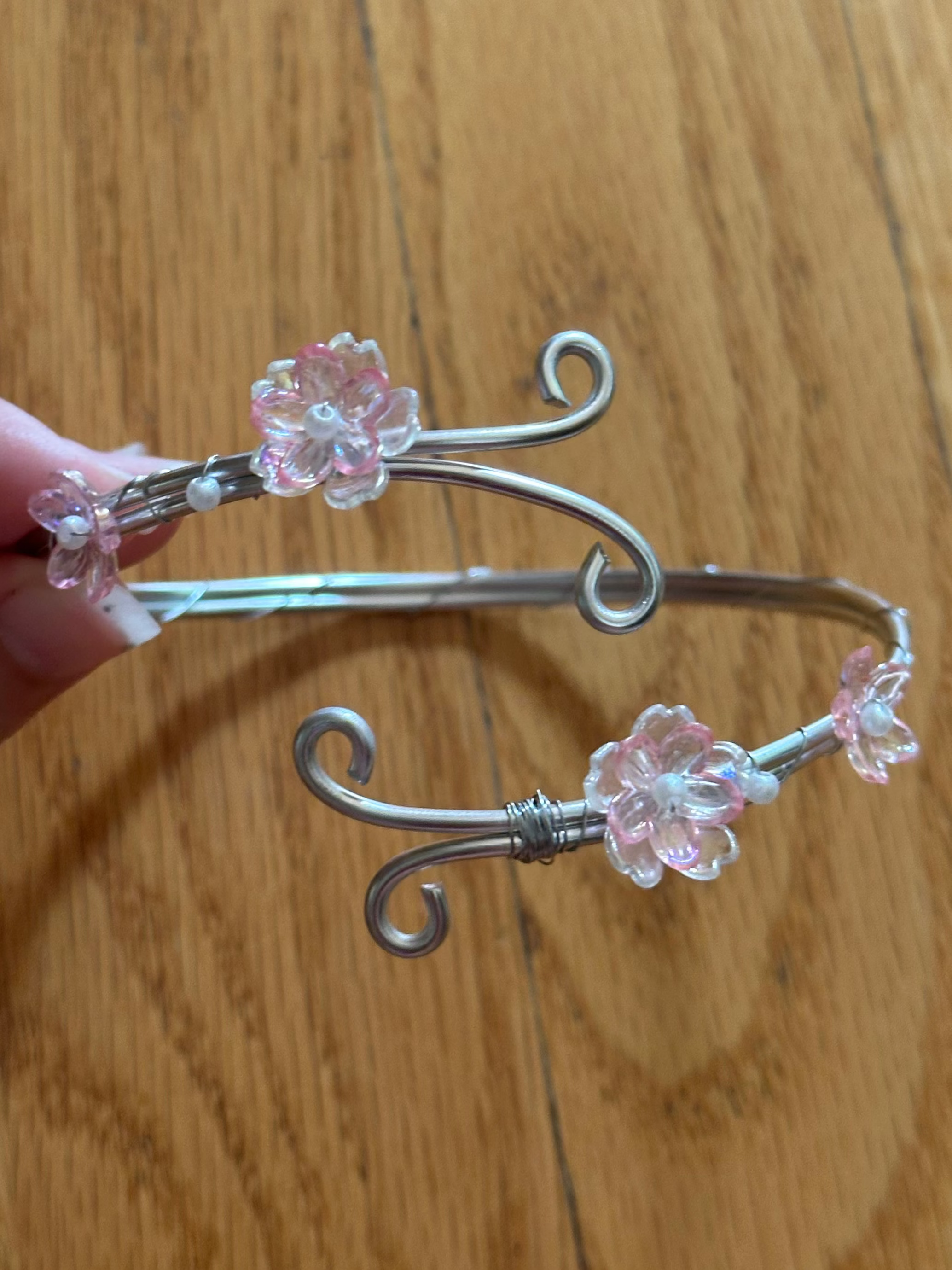 Silver Pink and Clear Dainty Flower Arm Cuff
