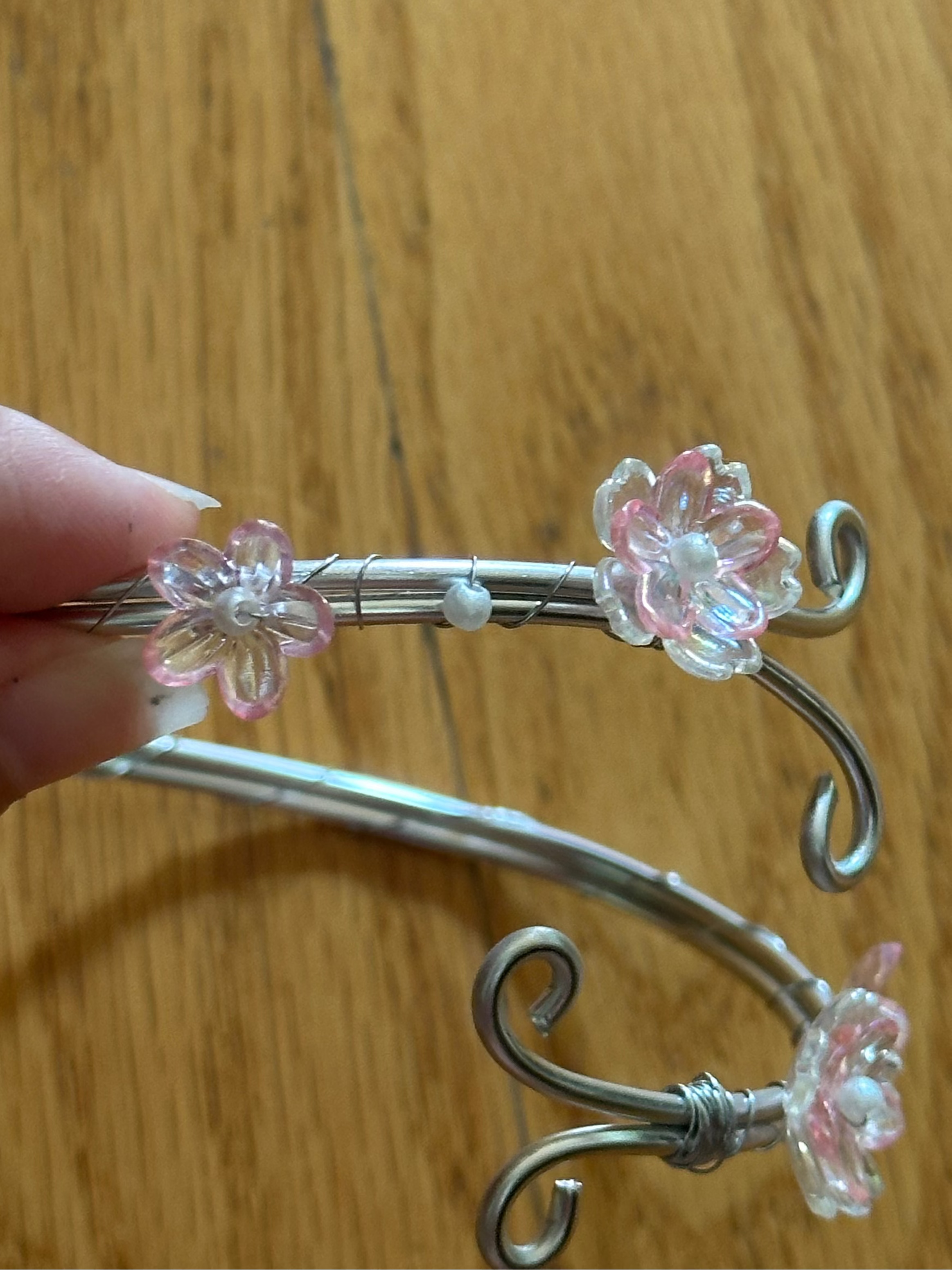 Silver Pink and Clear Dainty Flower Arm Cuff