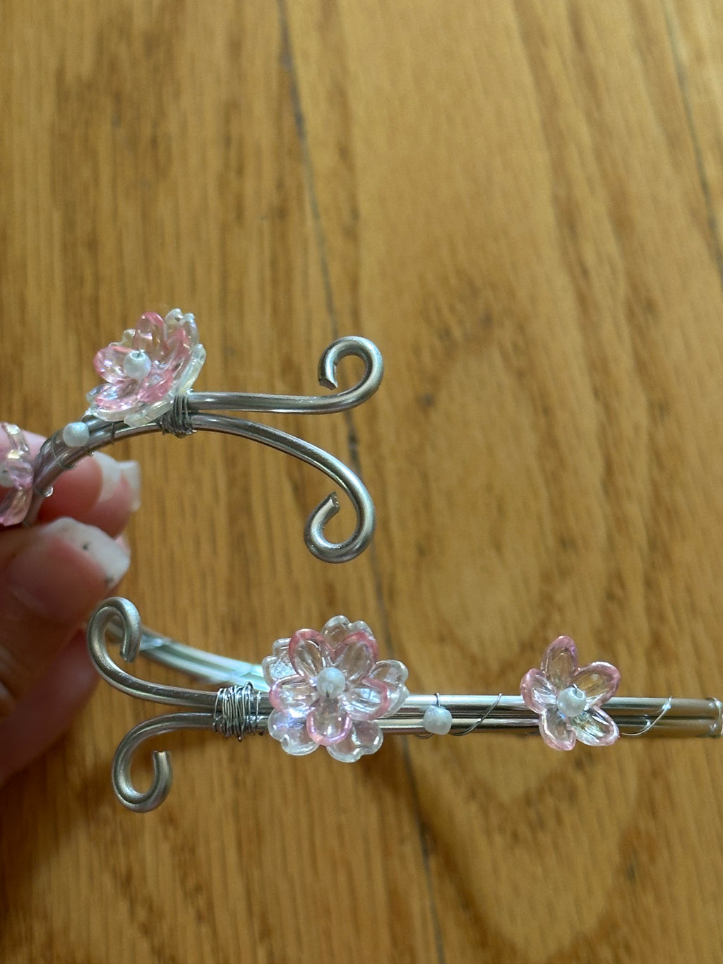 Silver Pink and Clear Dainty Flower Arm Cuff