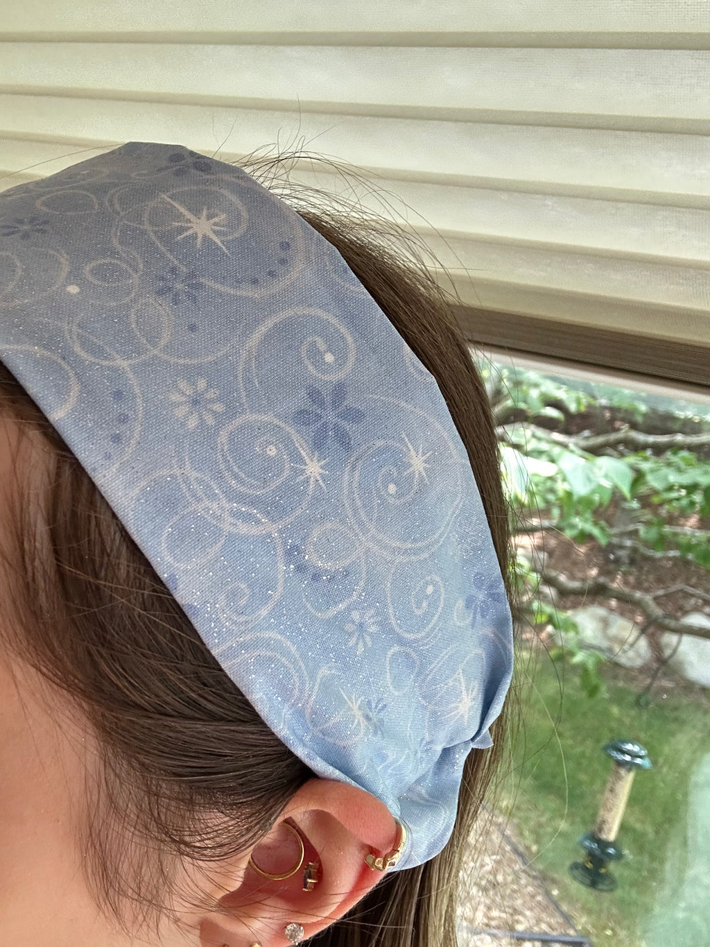 Blue and White Whimsical Swirl Sparkle Headband