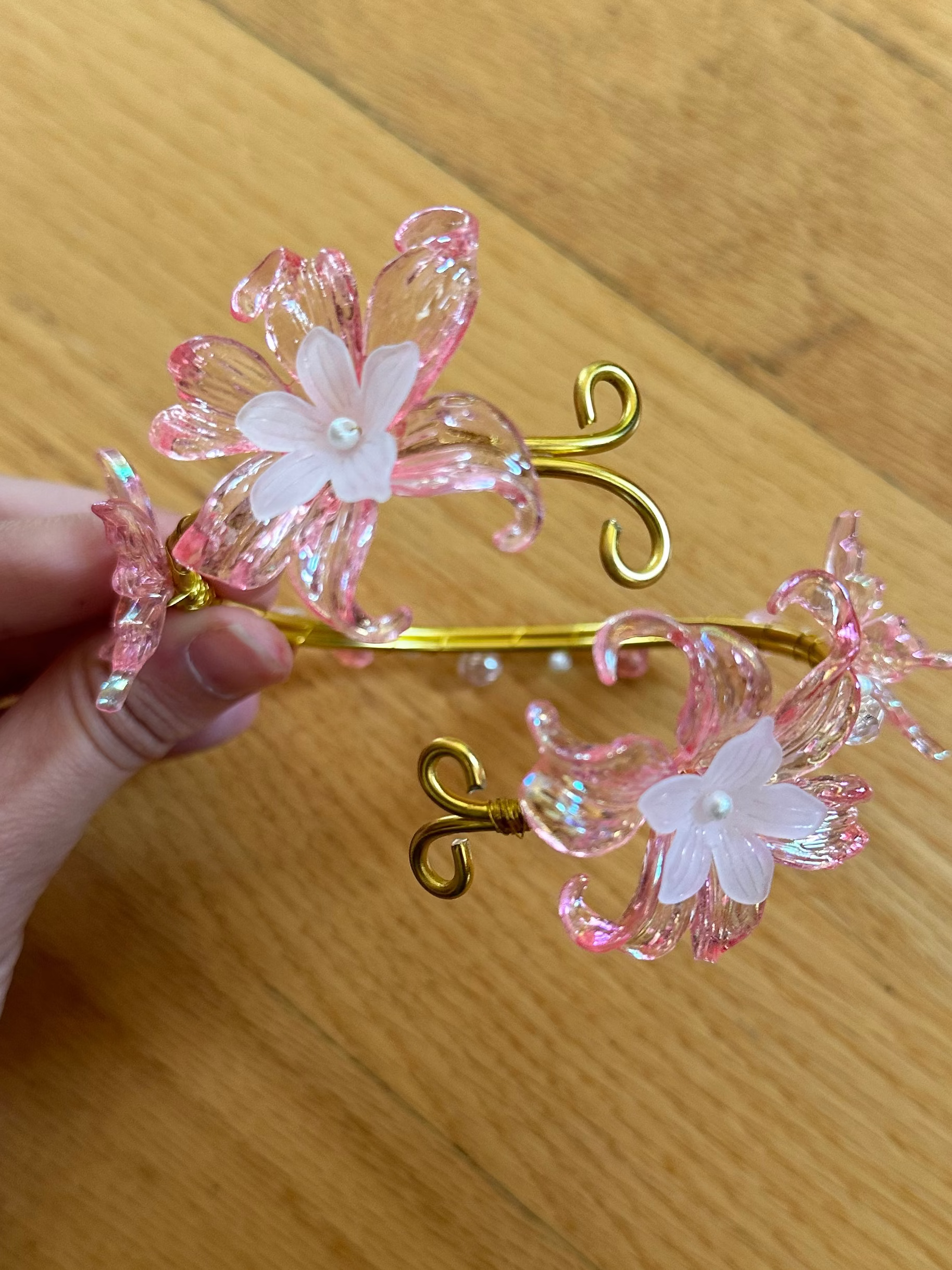 Gold Pink and White Flower Arm Cuff