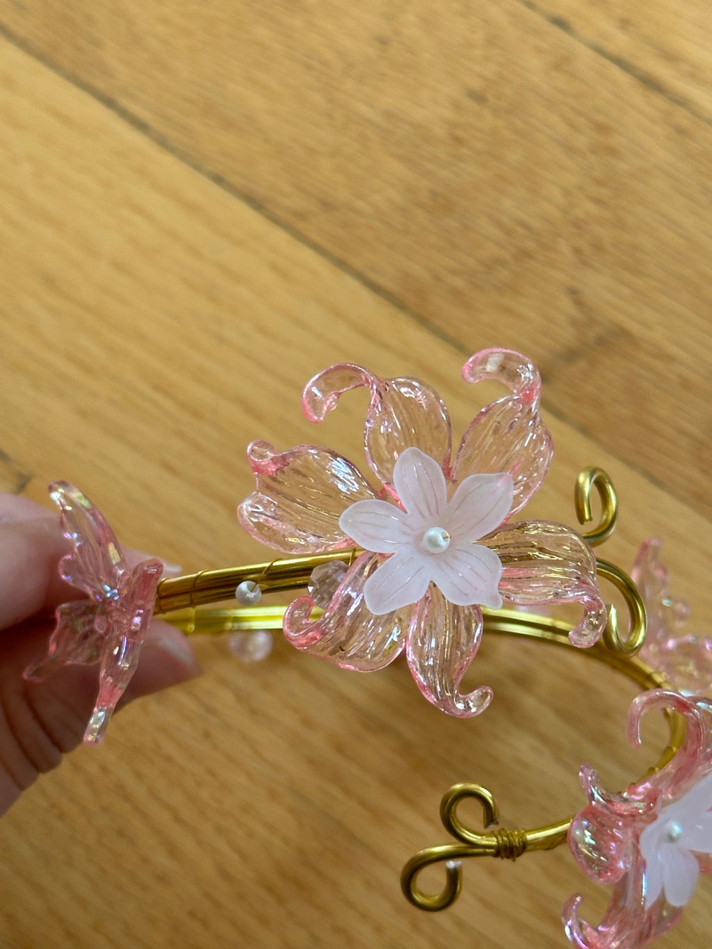 Gold Pink and White Flower Arm Cuff