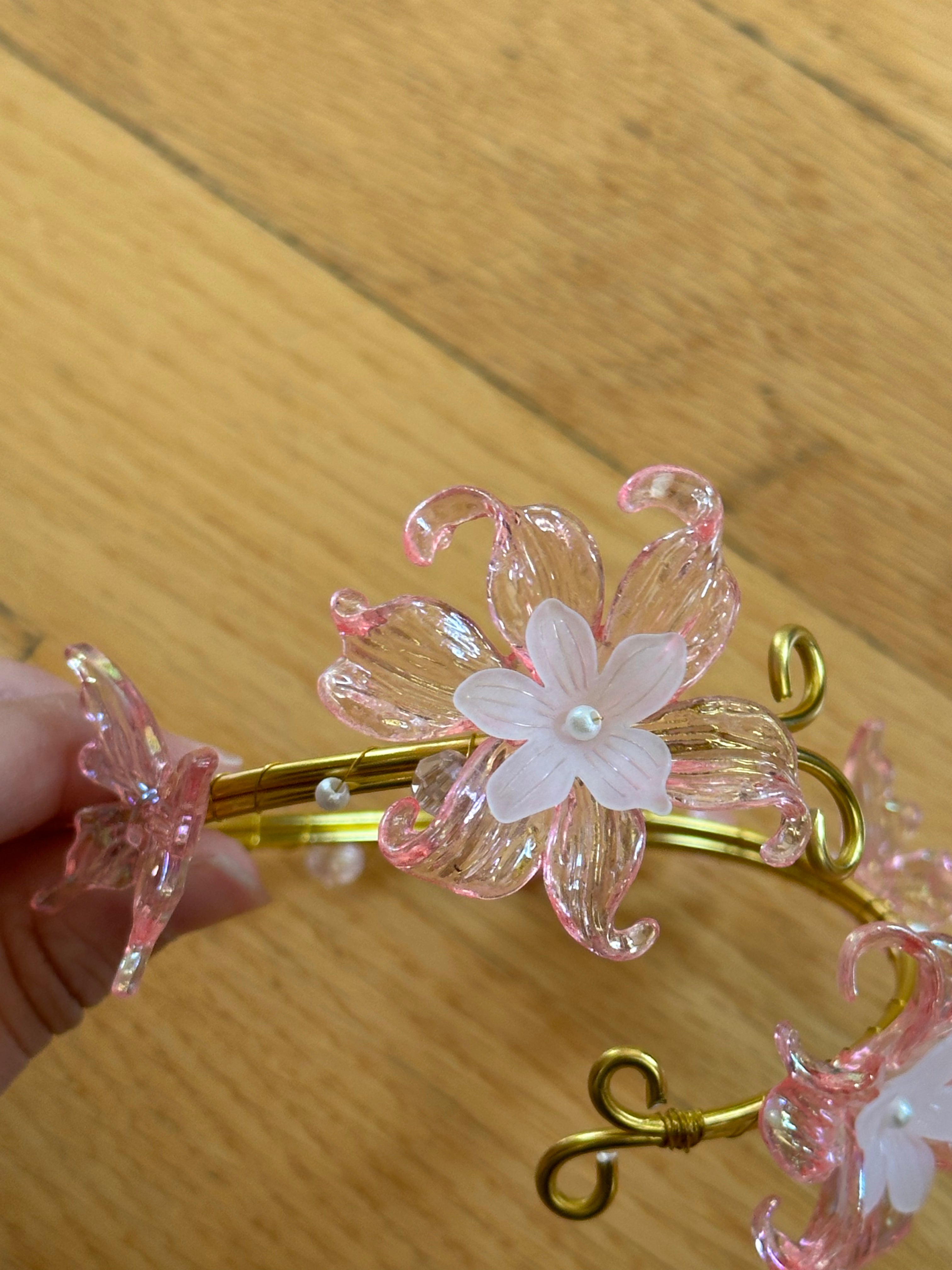 Gold Pink and White Flower Arm Cuff