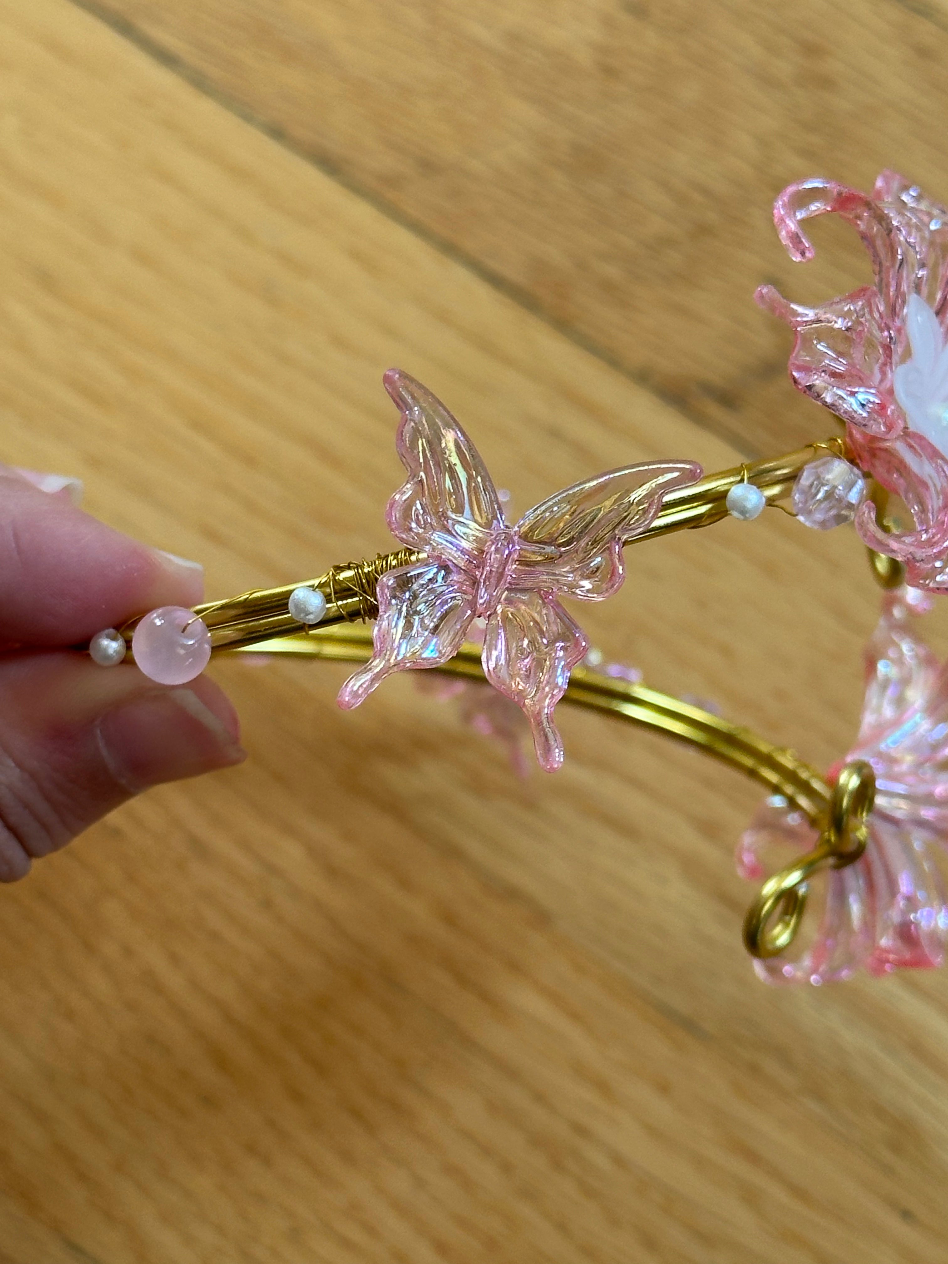 Gold Pink and White Flower Arm Cuff